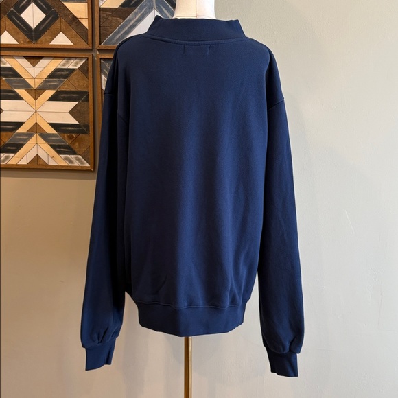PARKE Heritage Varsity Mockneck in Denim Navy Blue + White size L/XL NEW - Picture 5 of 9
